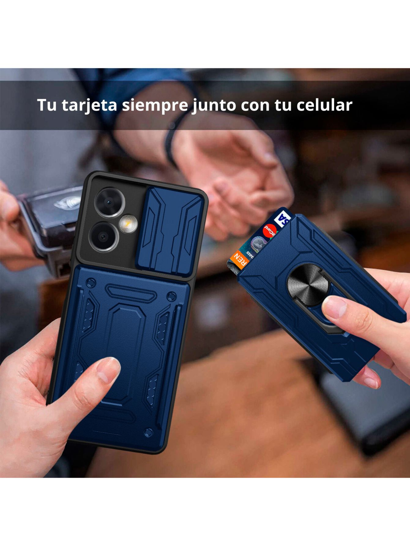 Funda Anillo y Tarjetero Card Slot para Samsung S24 Ultra Azul