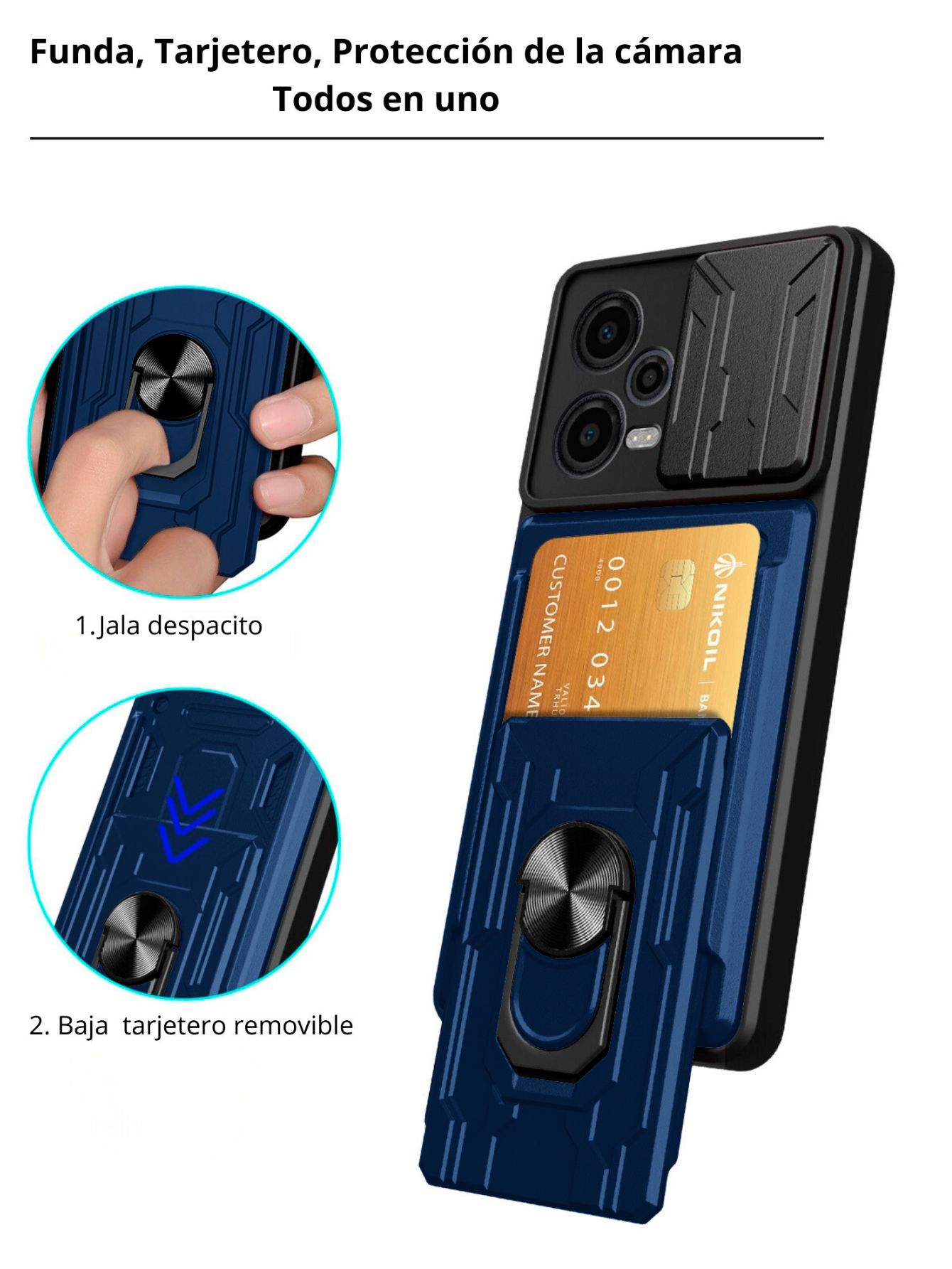 Funda Anillo y Tarjetero Card Slot para Samsung S24 Ultra Azul