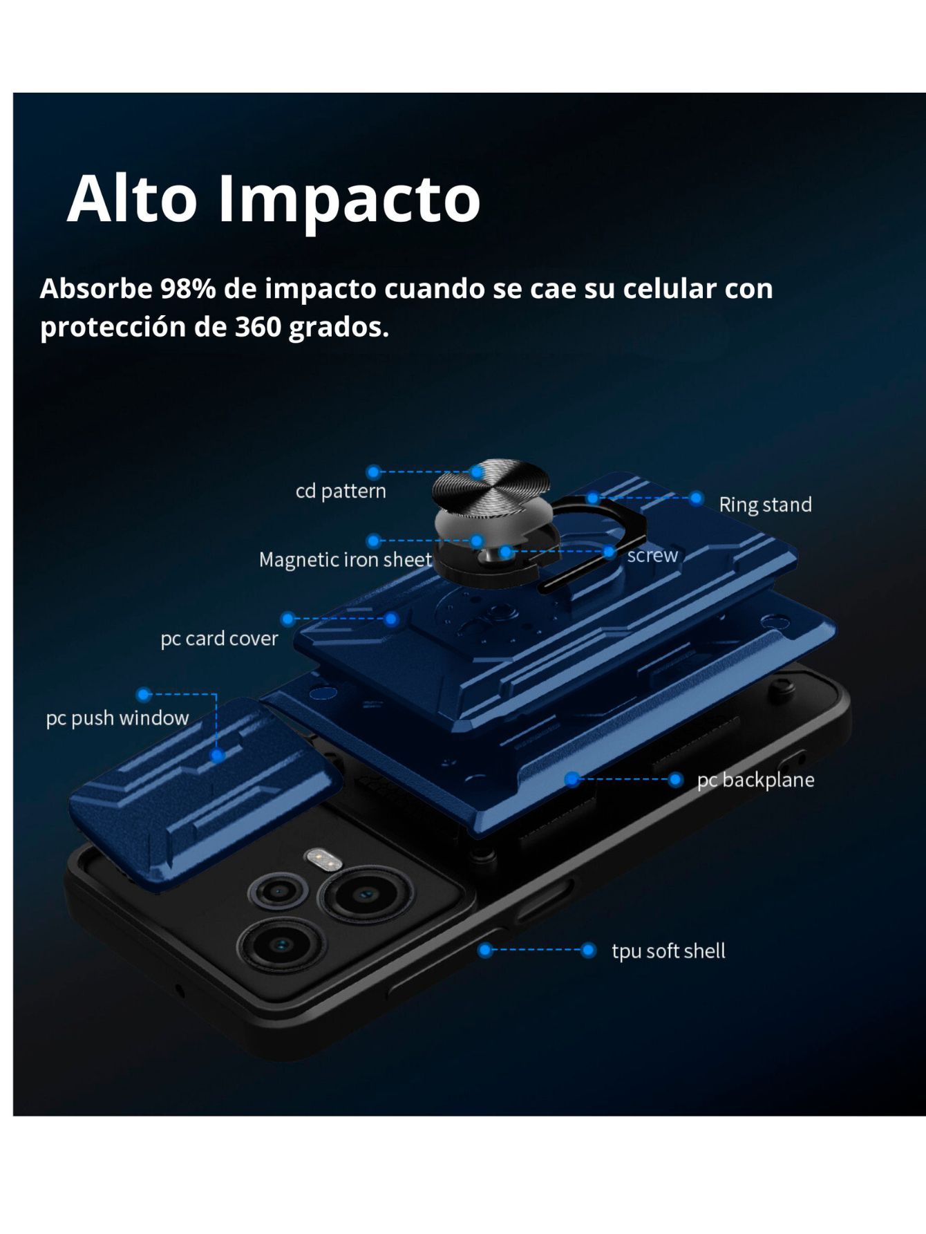 Funda Anillo y Tarjetero Card Slot para Samsung S24 Ultra Azul