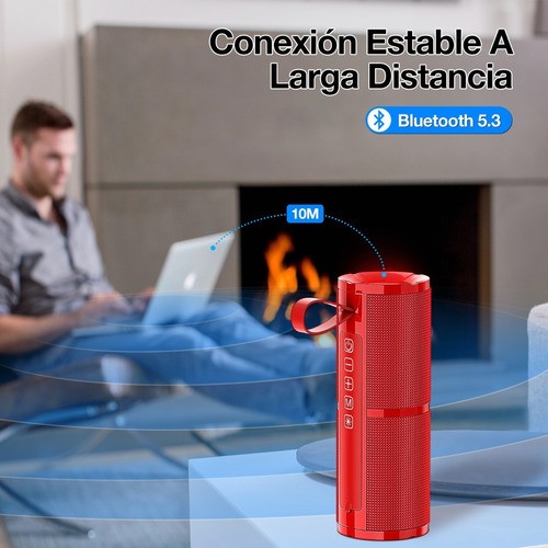 Bocina Bluetooth 5.1 Portátil 1Hora BOC060 Inalámbrico con Sonido Estéreo HD Reproducción Manos Libres 2400mAh 3.5mm Rojo