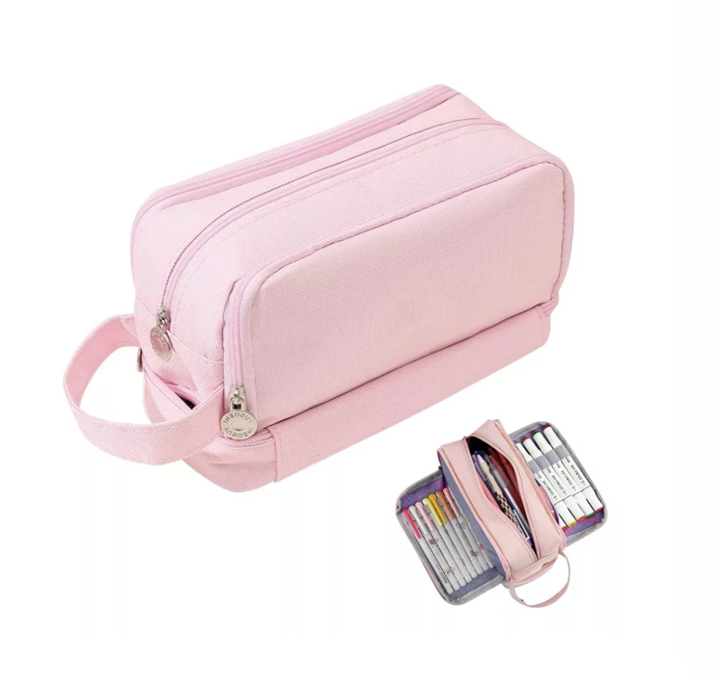 Estuche Para Lápices De Gran Capacidad Con 3 Compartimentos Rosa
