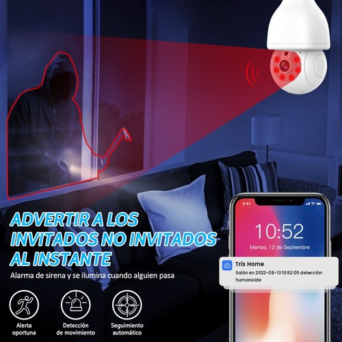 Cámara De Seguridad Foco Hd 1080p Wifi Exterior/interior360º blanco
