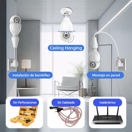 Cámara De Seguridad Foco Hd 1080p Wifi Exterior/interior360º blanco
