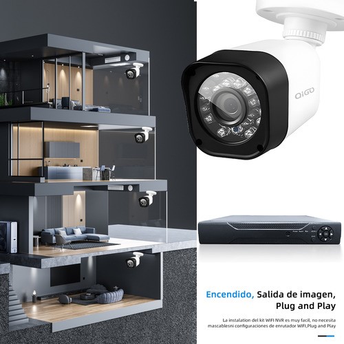QIGO Kit Cámara de seguridad QG-77-K500G con resolución de 4ch 2MP visión nocturna incluida Color blanca Exterior Videovigilancia