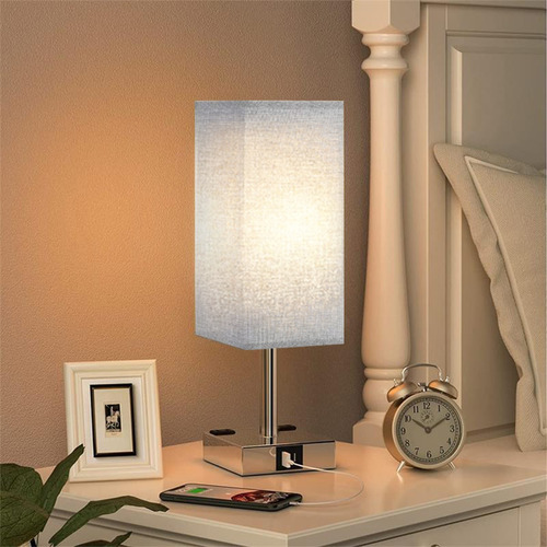 Luz Nocturna Táctil De Escritorio Usb A+c Y Toma De Ca 2pack Estructura Gris Pantalla Gris