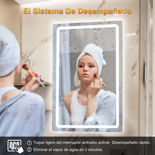 Espejo Led Baño Touch 3 Modo Con Función Antivaho 50 X 70 Cm