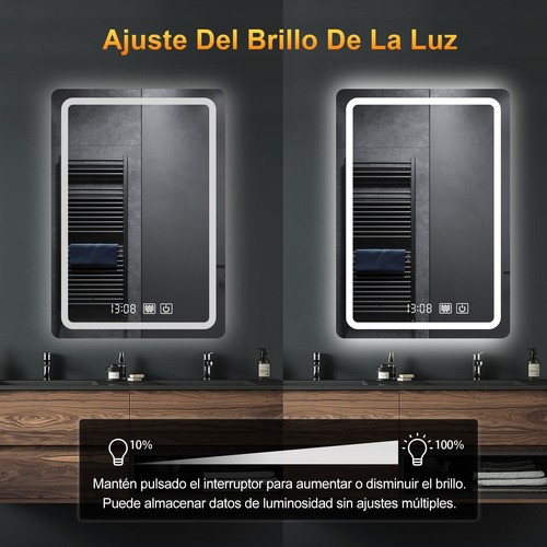 Espejo Led Baño Touch 3 Modo Con Función Antivaho 50 X 70 Cm