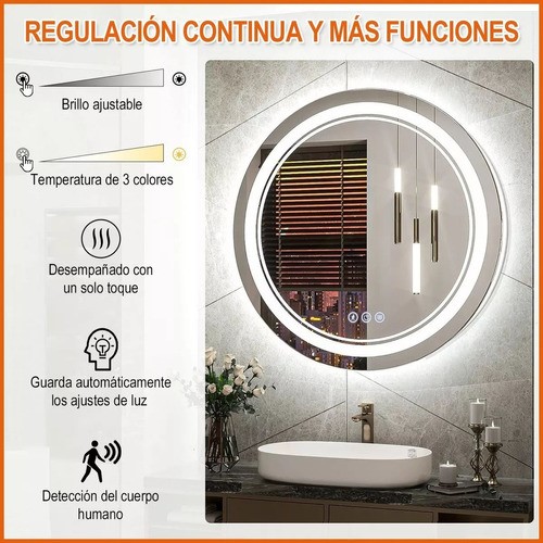 Espejo Led Baño Touch 3 Modo Con Función Antivaho 60*60cm