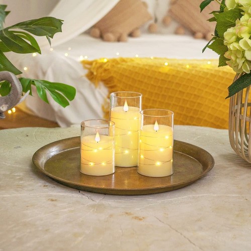 3pz Velas Led Grande Flama Realista Vaso De Cristal Remoto
