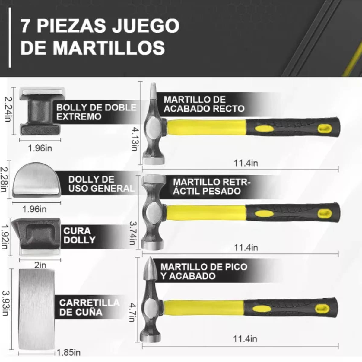 7 Piezas Kit Juego De Carrocero Martillos De Hojalatero