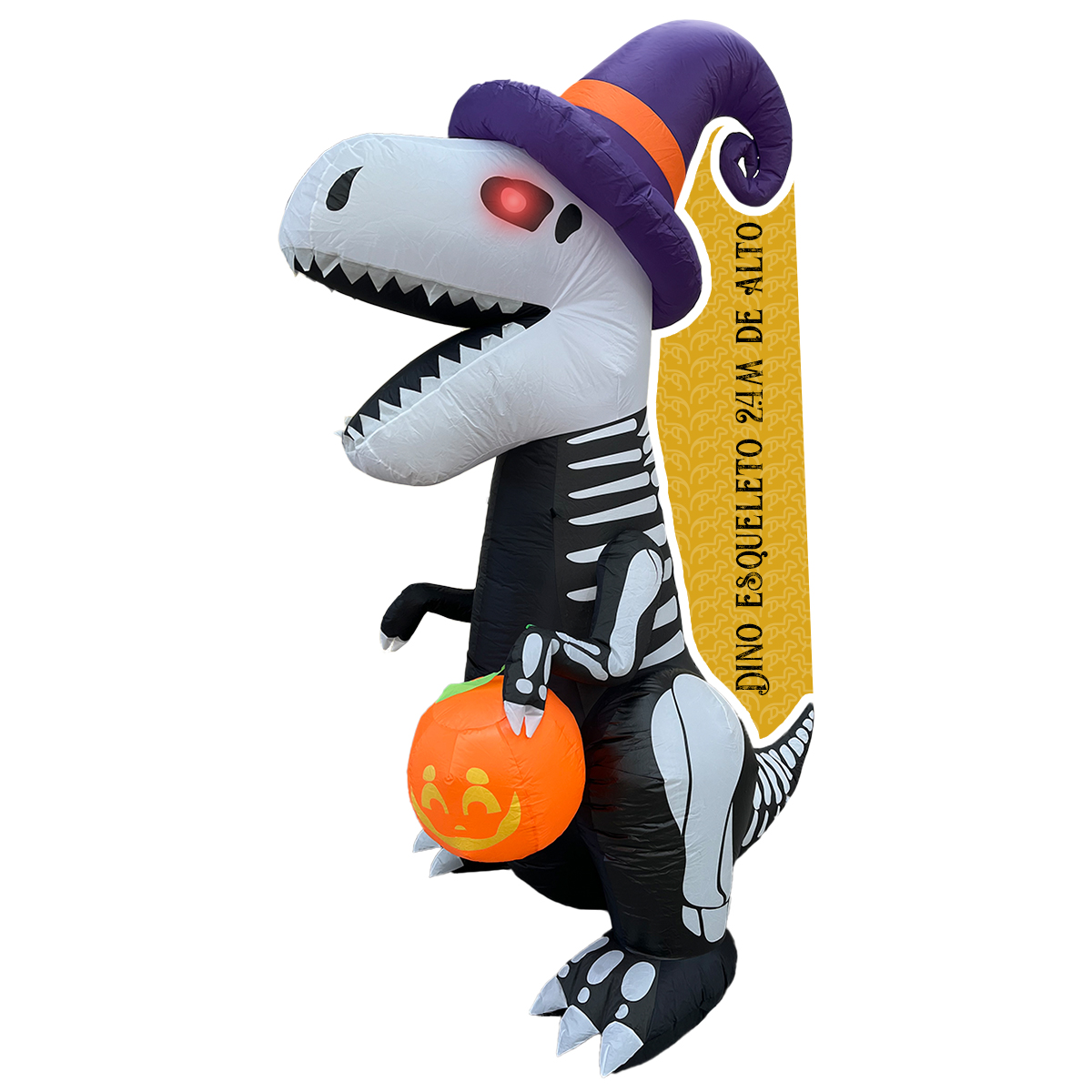 Inflable halloween dinosaurio t rex esqueleto con led en ojos 2.4m