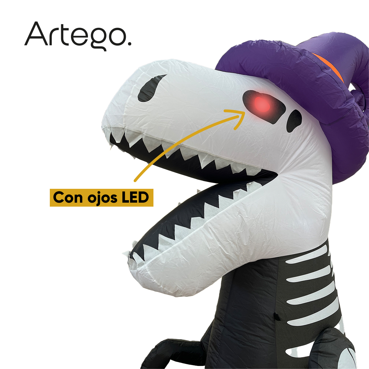 Inflable halloween dinosaurio t rex esqueleto con led en ojos 2.4m
