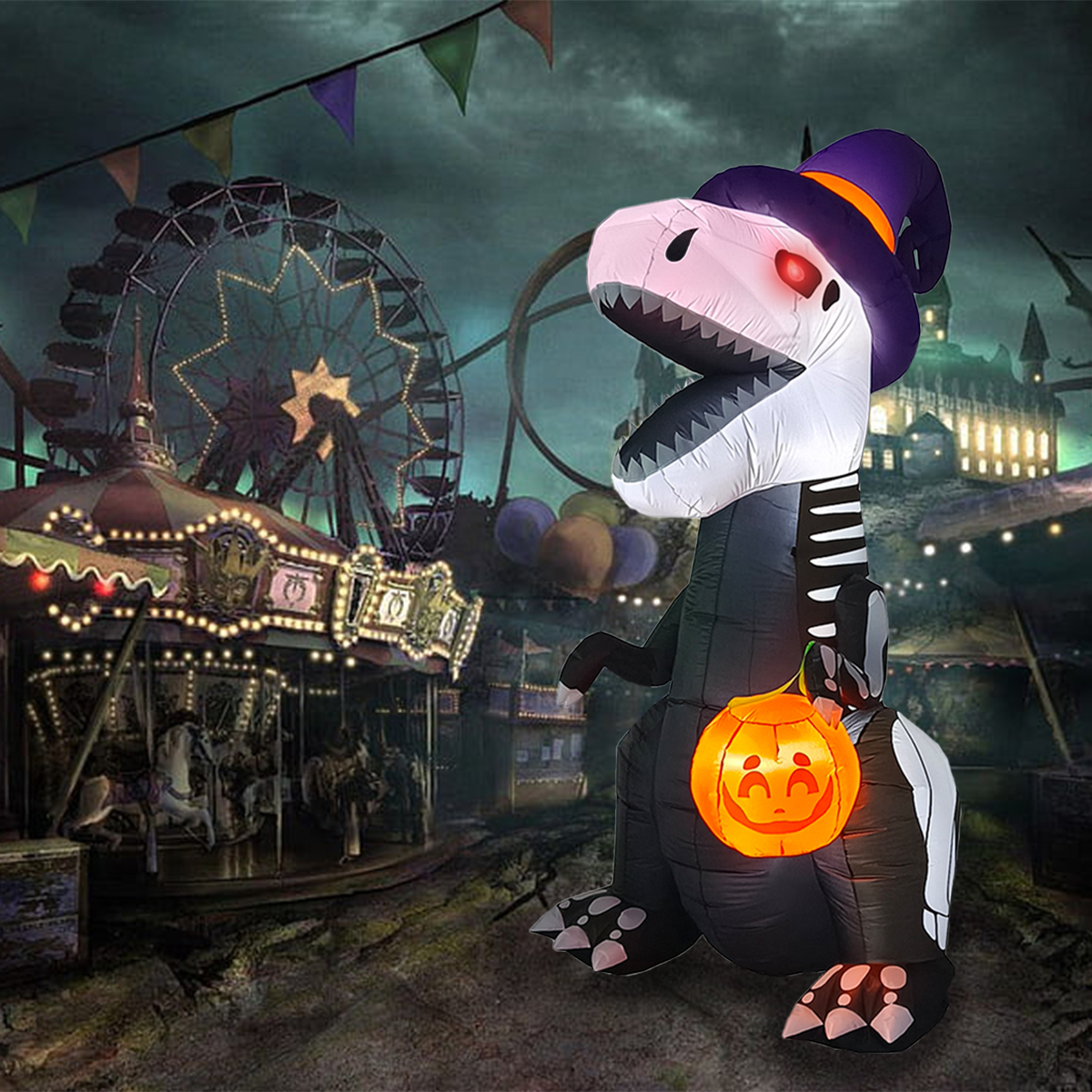Inflable halloween dinosaurio t rex esqueleto con led en ojos 2.4m