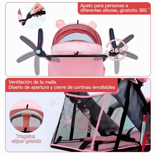 Carriola Para Bebés, Carreolas De Bastón Con Portabebe, Rosa