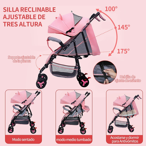 Carriola Para Bebés, Carreolas De Bastón Con Portabebe, Rosa
