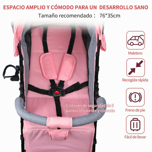 Carriola Para Bebés, Carreolas De Bastón Con Portabebe, Rosa