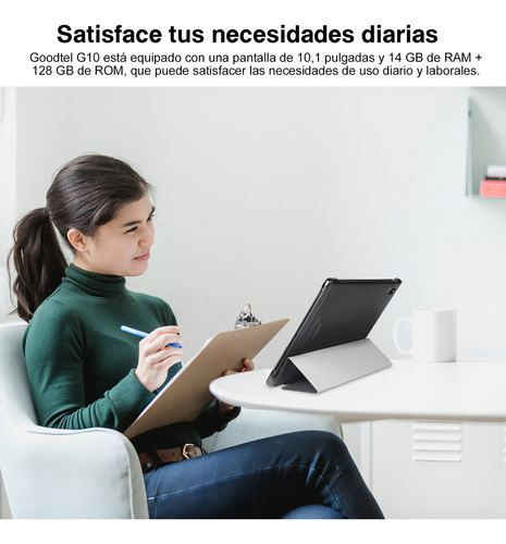 2024 Tablet Goodtel G10 10.1 Tableta 128GB ROM Negra Y 14GB RAM TF 1TB Expansión Octacore 2.0Ghz WIFI 2.4G 5G Bluetooth 5.0 Certificación Google GMS Con Funda Mouse Teclado