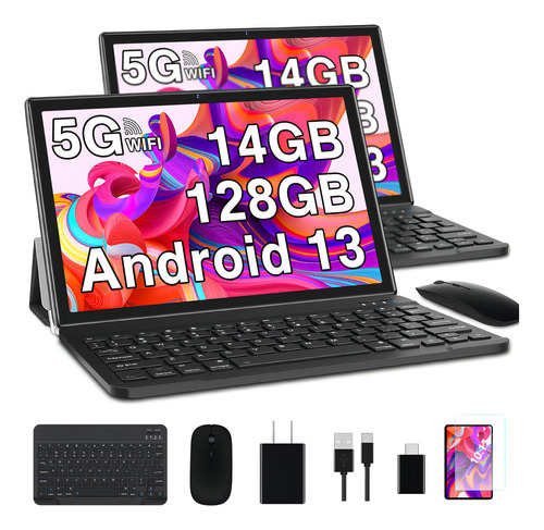 2024 Tablet Goodtel G10 10.1 Tableta 128GB ROM Negra Y 14GB RAM TF 1TB Expansión Octacore 2.0Ghz WIFI 2.4G 5G Bluetooth 5.0 Certificación Google GMS Con Funda Mouse Teclado