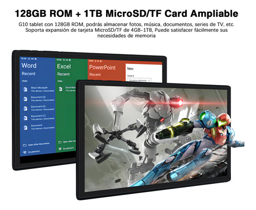 2024 Tablet Goodtel G10 10.1 Tableta 128GB ROM Negra Y 14GB RAM TF 1TB Expansión Octacore 2.0Ghz WIFI 2.4G 5G Bluetooth 5.0 Certificación Google GMS Con Funda Mouse Teclado