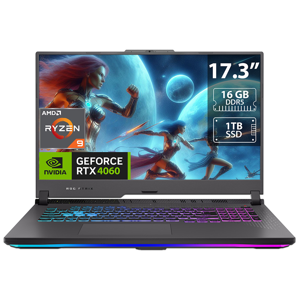 Laptop Gamer ASUS ROG Strix G17 G713: AMD Ryzen 9 7845HX (hasta 5.2 GHz), RAM 16GB DDR5, SSD 1TB, Pantalla de 17.3" LED, Video NVIDIA GeForce RTX 4060, S.O. W11H