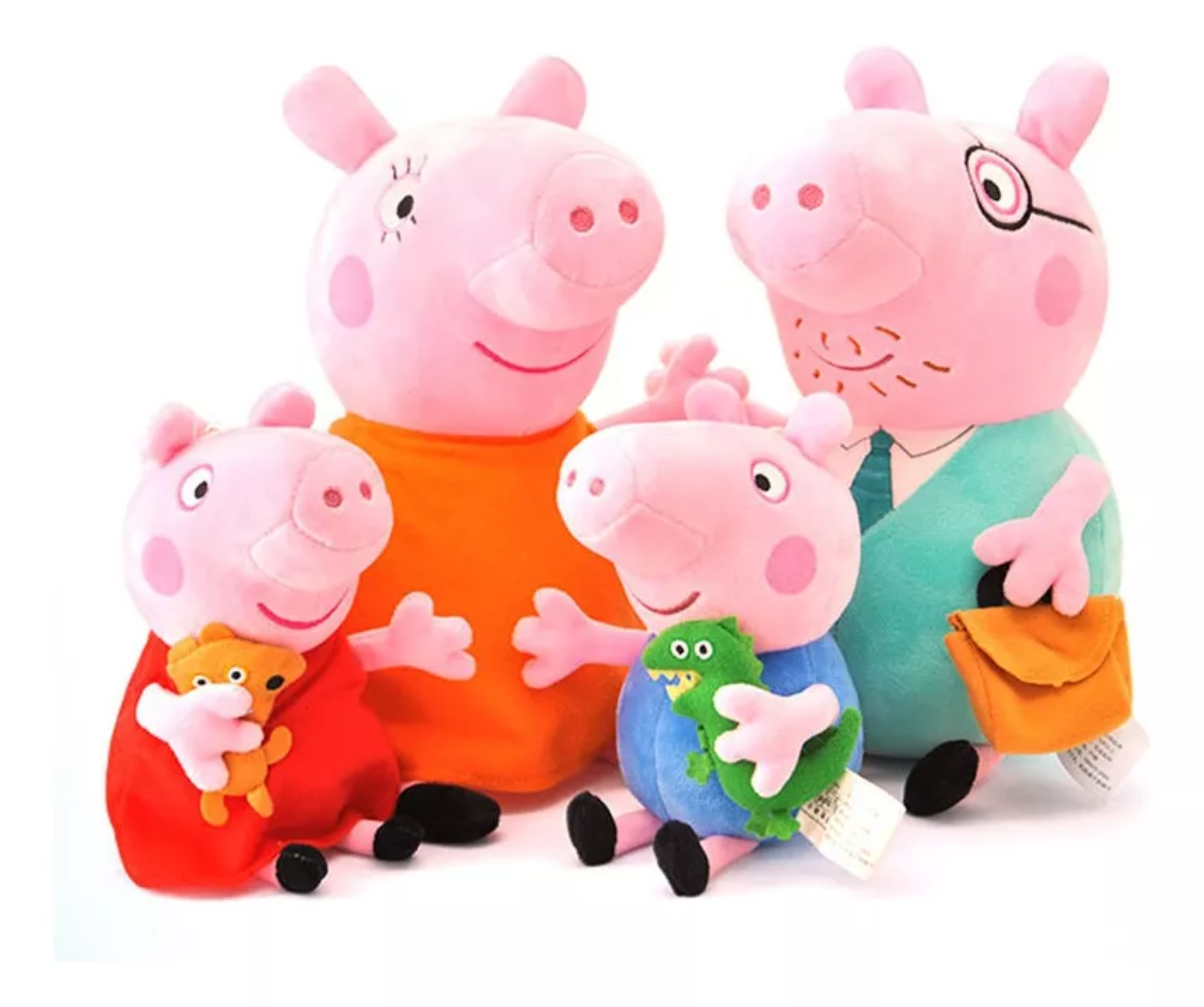 Peluches Peppa Pig Y George Con Dinosauro Teddy 30 Cm Set 4p