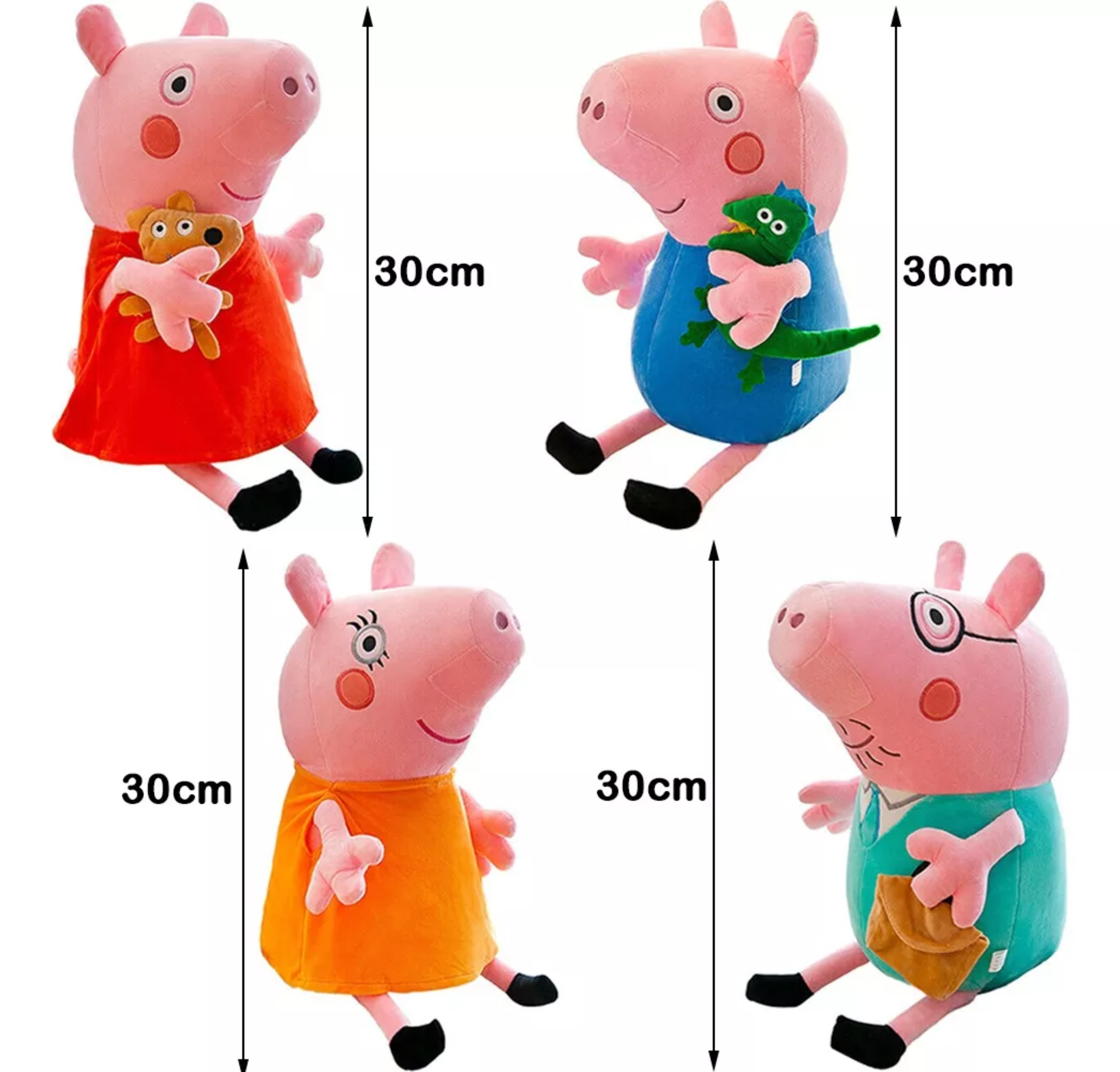 Peluches Peppa Pig Y George Con Dinosauro Teddy 30 Cm Set 4p
