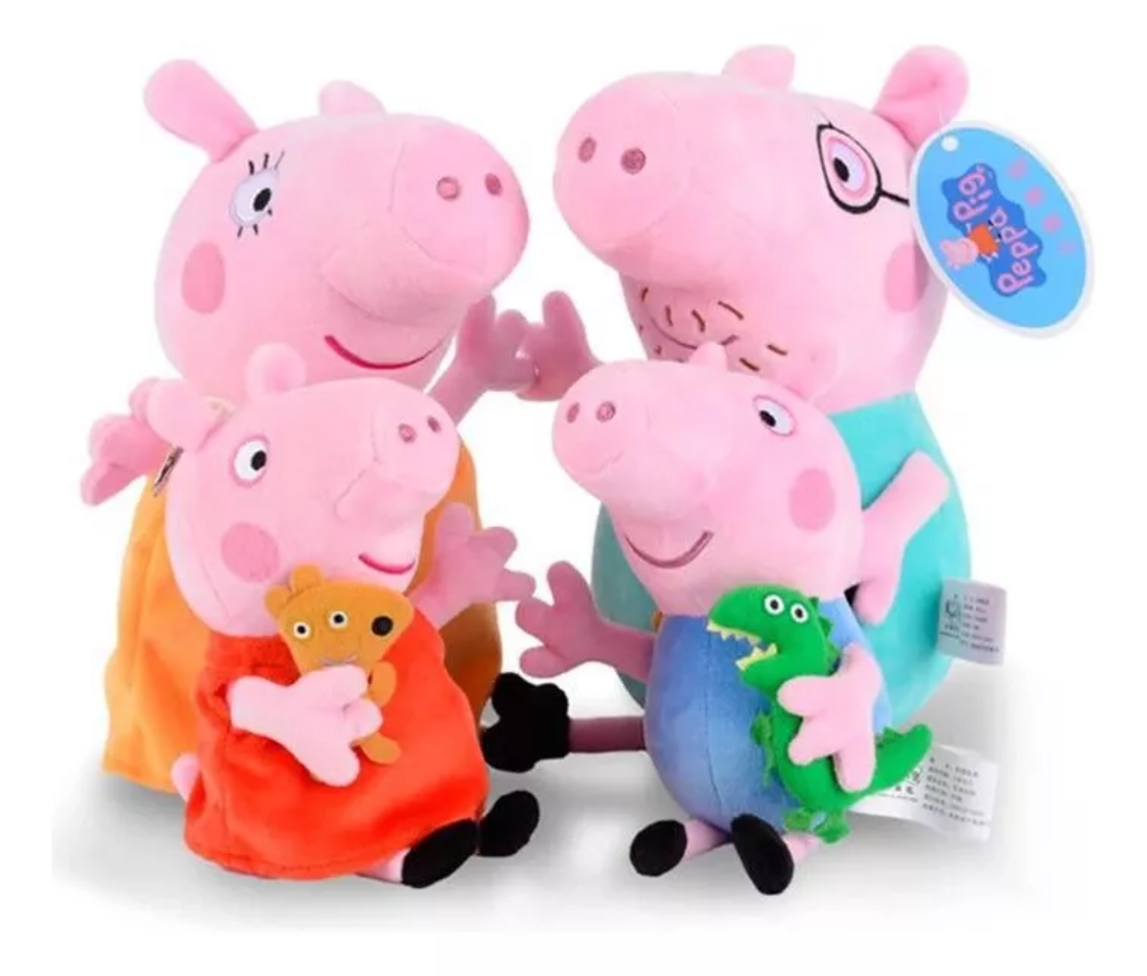 Peluches Peppa Pig Y George Con Dinosauro Teddy 30 Cm Set 4p