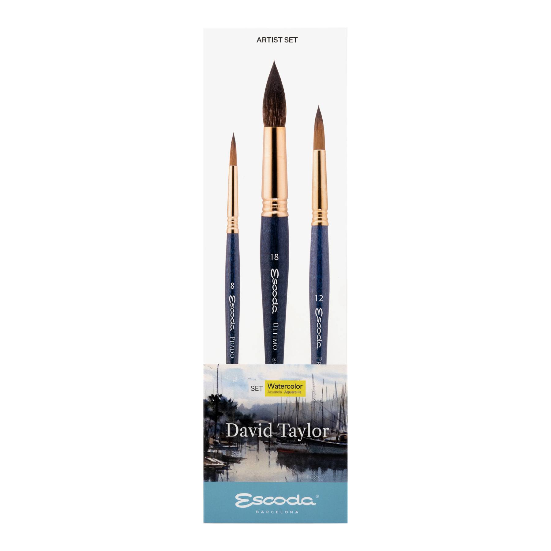 Set Con 3 Pinceles Sinteticos Para Acuarela "David Taylor" Escoda