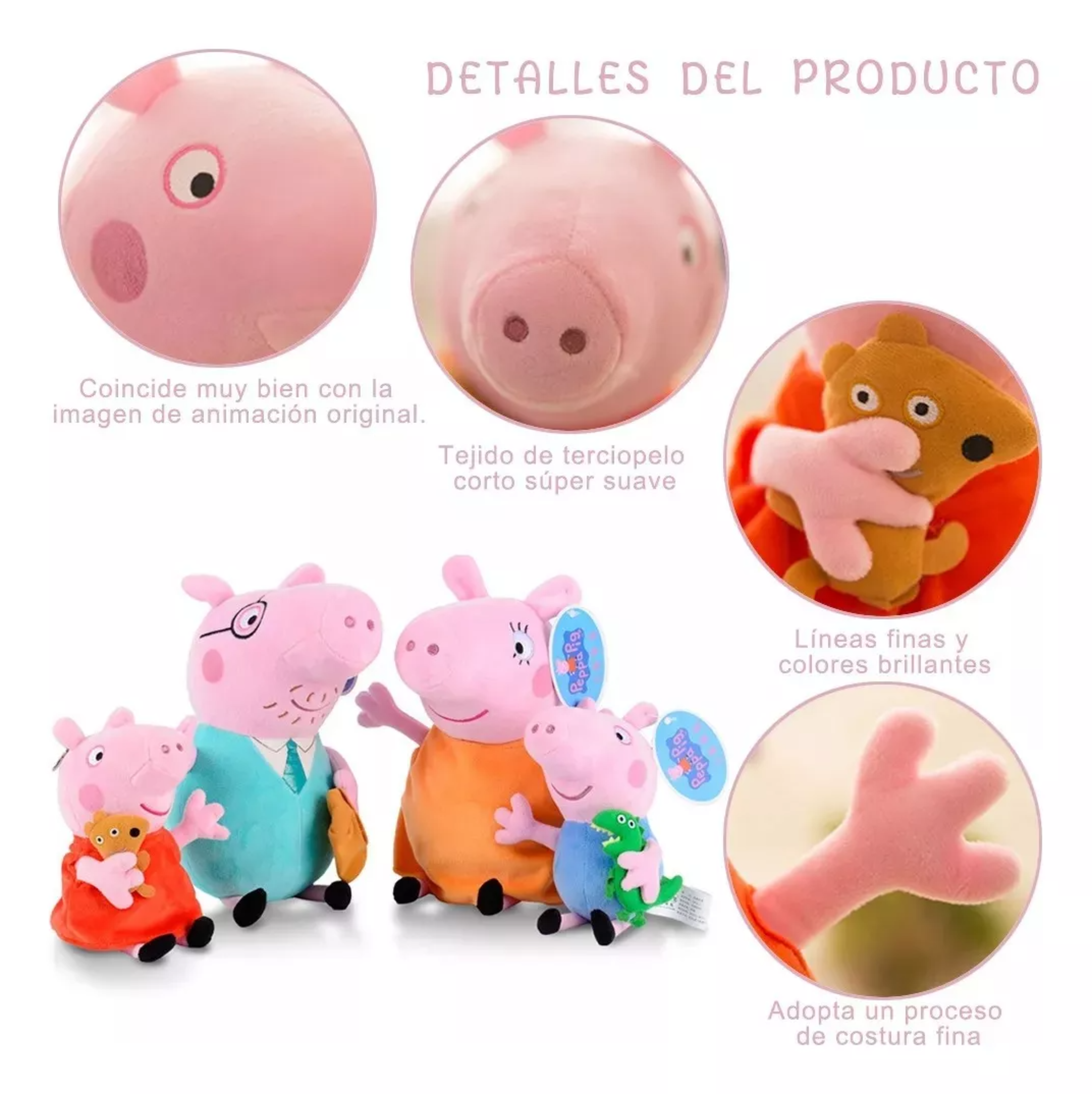 Peluches Peppa Pig Y George Con Dinosauro Teddy 30 Cm Set 4p