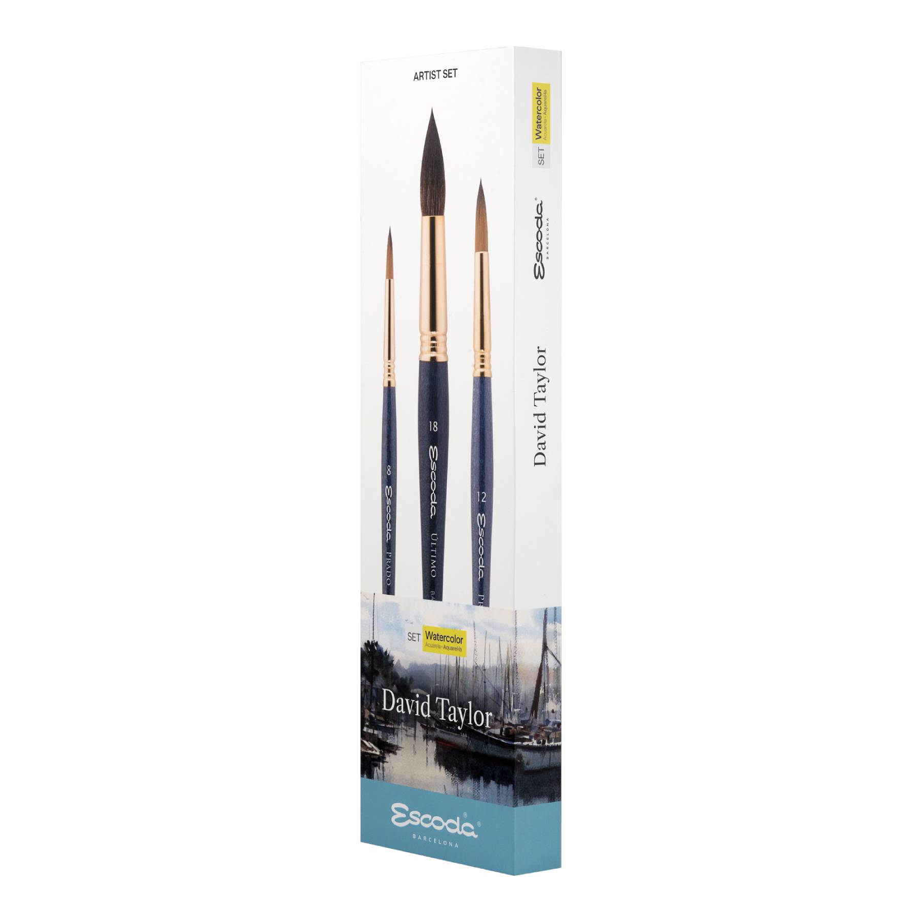 Set Con 3 Pinceles Sinteticos Para Acuarela "David Taylor" Escoda