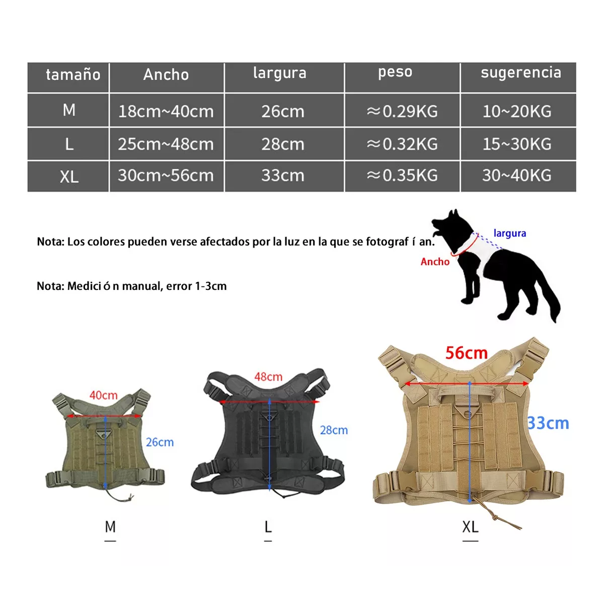 Pechera Táctica Arnés Para Perro Verde Militar Talla G