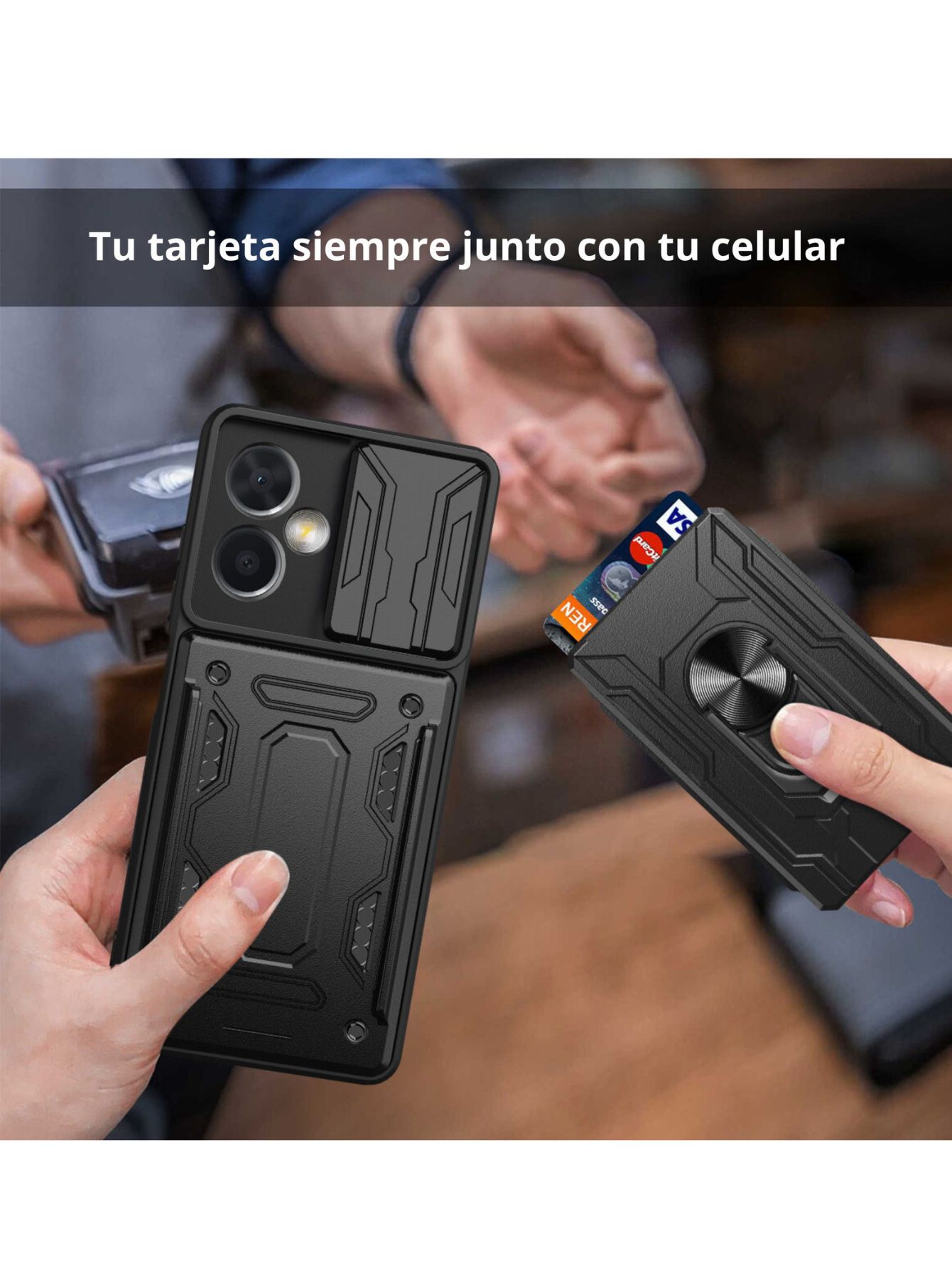 Funda Anillo y Tarjetero Card Slot para Samsung S24 Plus Negro