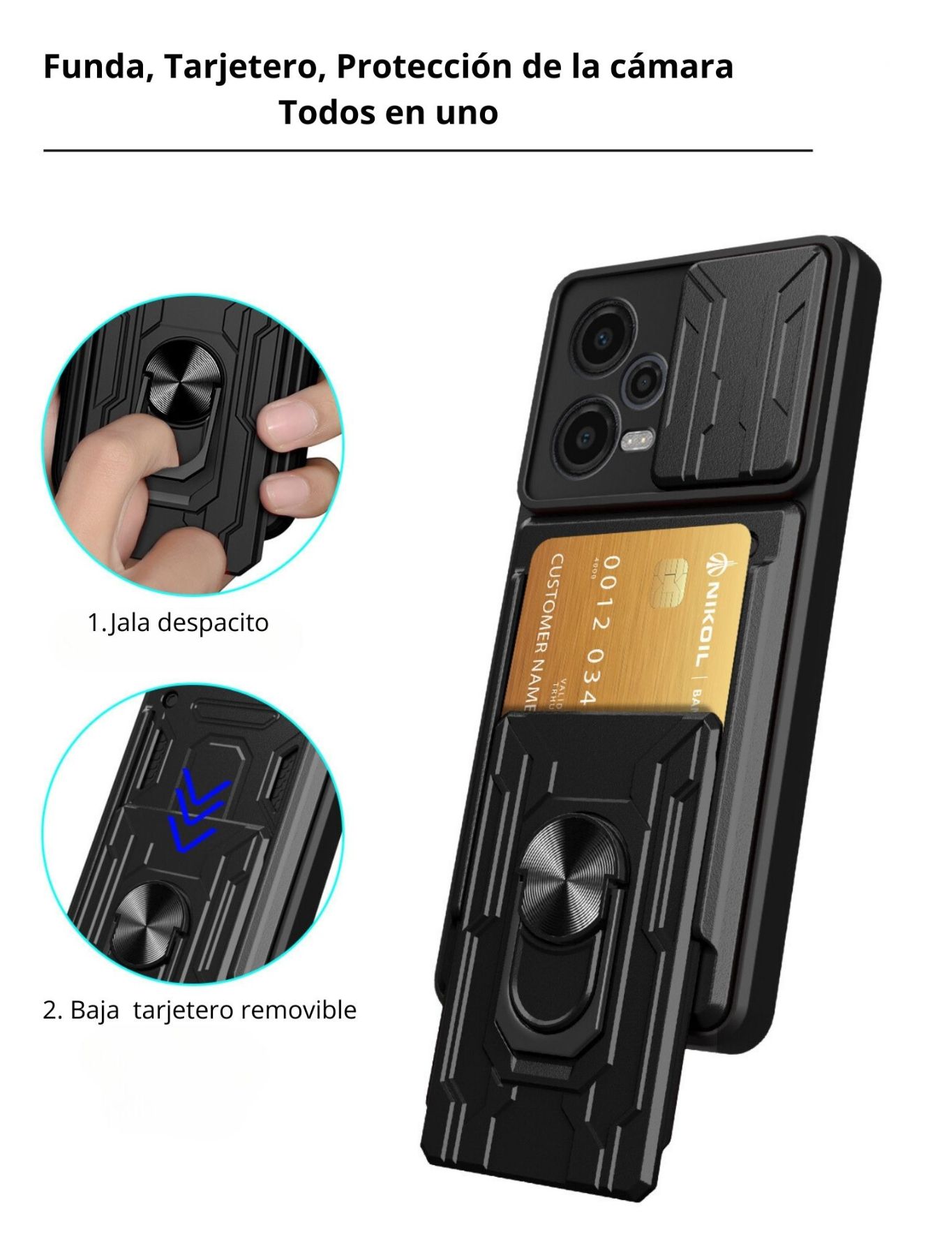 Funda Anillo y Tarjetero Card Slot para Samsung S24 Plus Negro
