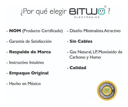 Detector De Gas Lp Natural Humo Y Monoxido De Carbono Bitwo