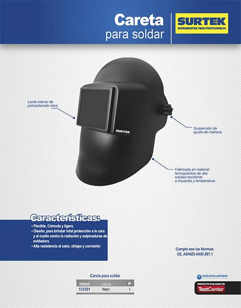 Careta Electronica Negra P/soldar Diseño Liso Urrea