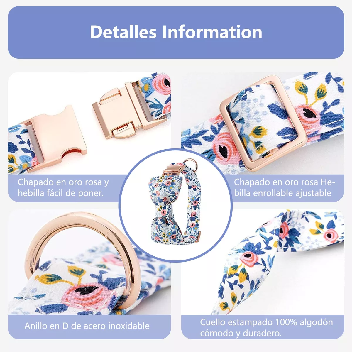 Collar Para Mascotas De Algodón Puro Transpirable Para Perro Azul Talla L
