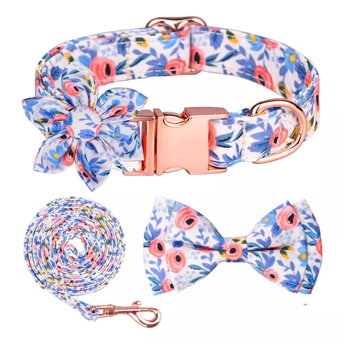 Collar Para Mascotas De Algodón Puro Transpirable Para Perro Azul Talla L