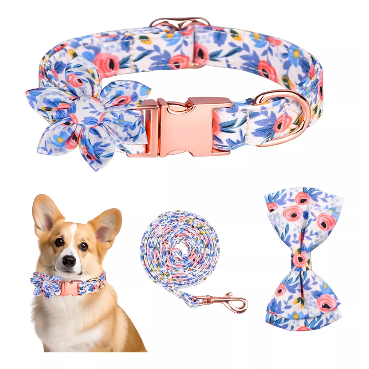 Collar Para Mascotas De Algodón Puro Transpirable Para Perro Azul Talla L