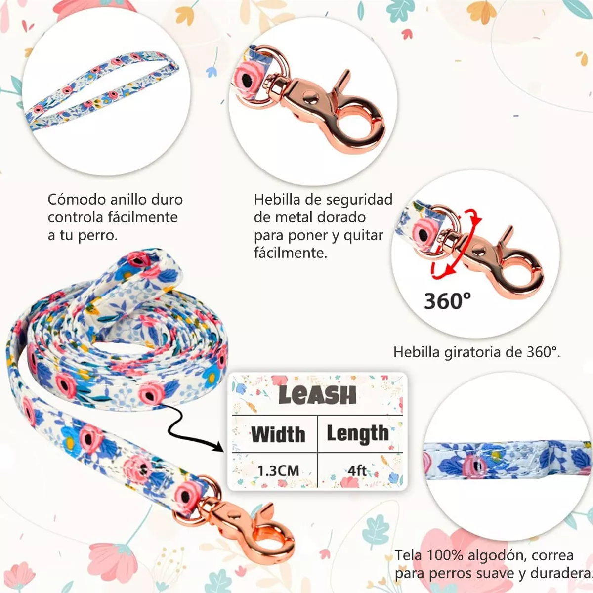 Collar Para Mascotas De Algodón Puro Transpirable Para Perro Azul Talla L