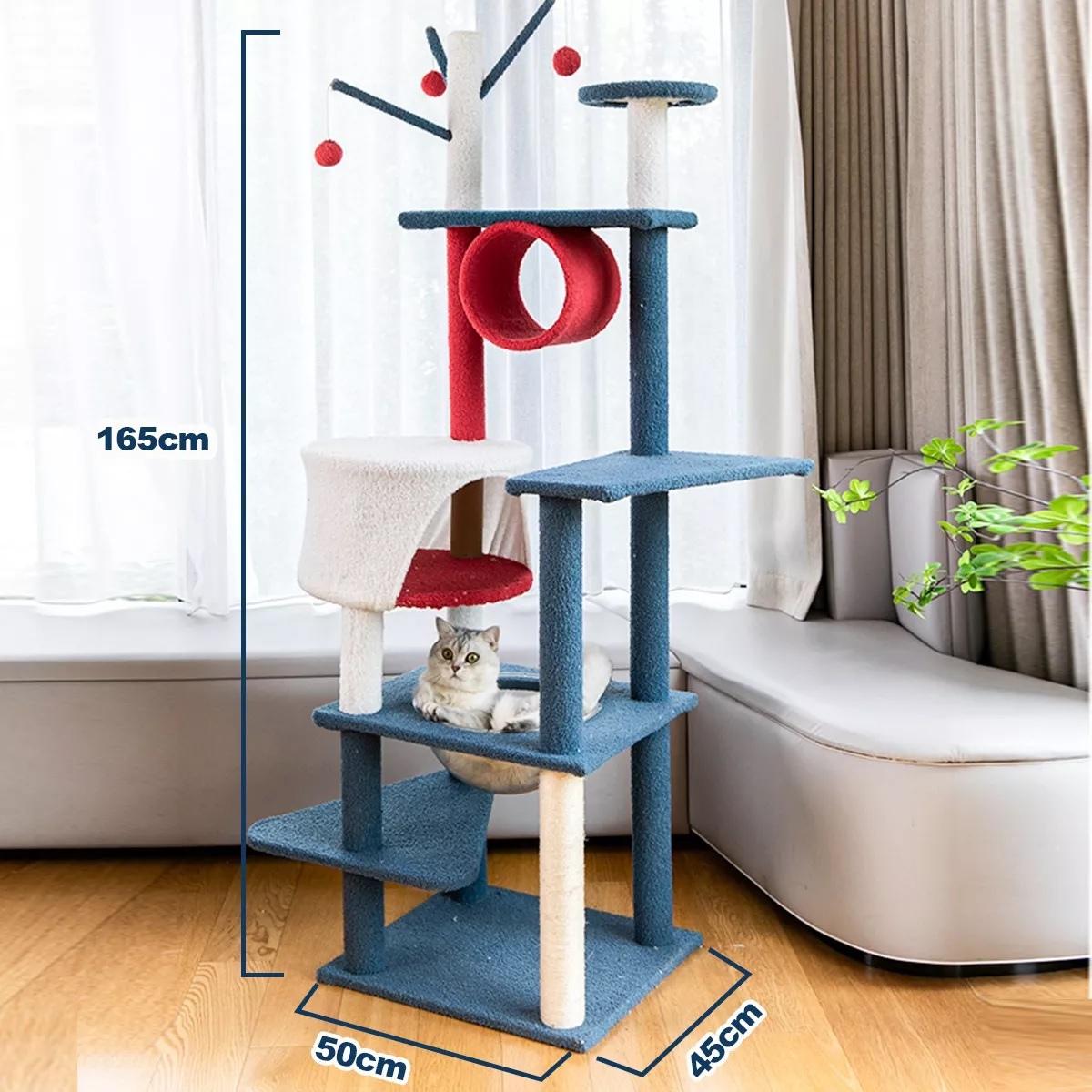 Torre Árbol Rascador Para Gato Con Casa Varios Niveles 165cm