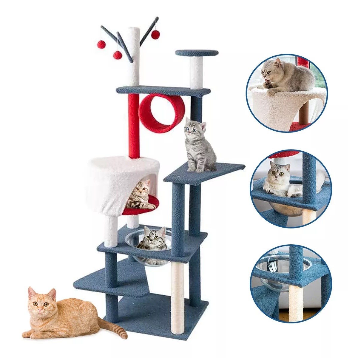 Torre Árbol Rascador Para Gato Con Casa Varios Niveles 165cm
