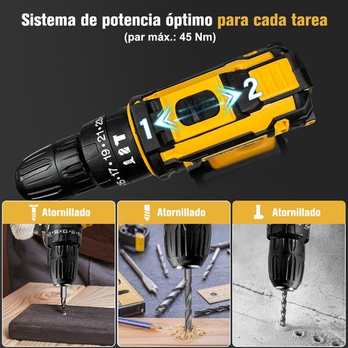 Taladro Destornillador Inalámbrico Kit De Taladros Impacto Color AMARILLO