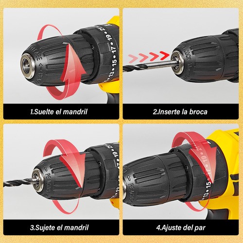 Taladro Destornillador Inalámbrico Kit De Taladros Impacto Color AMARILLO