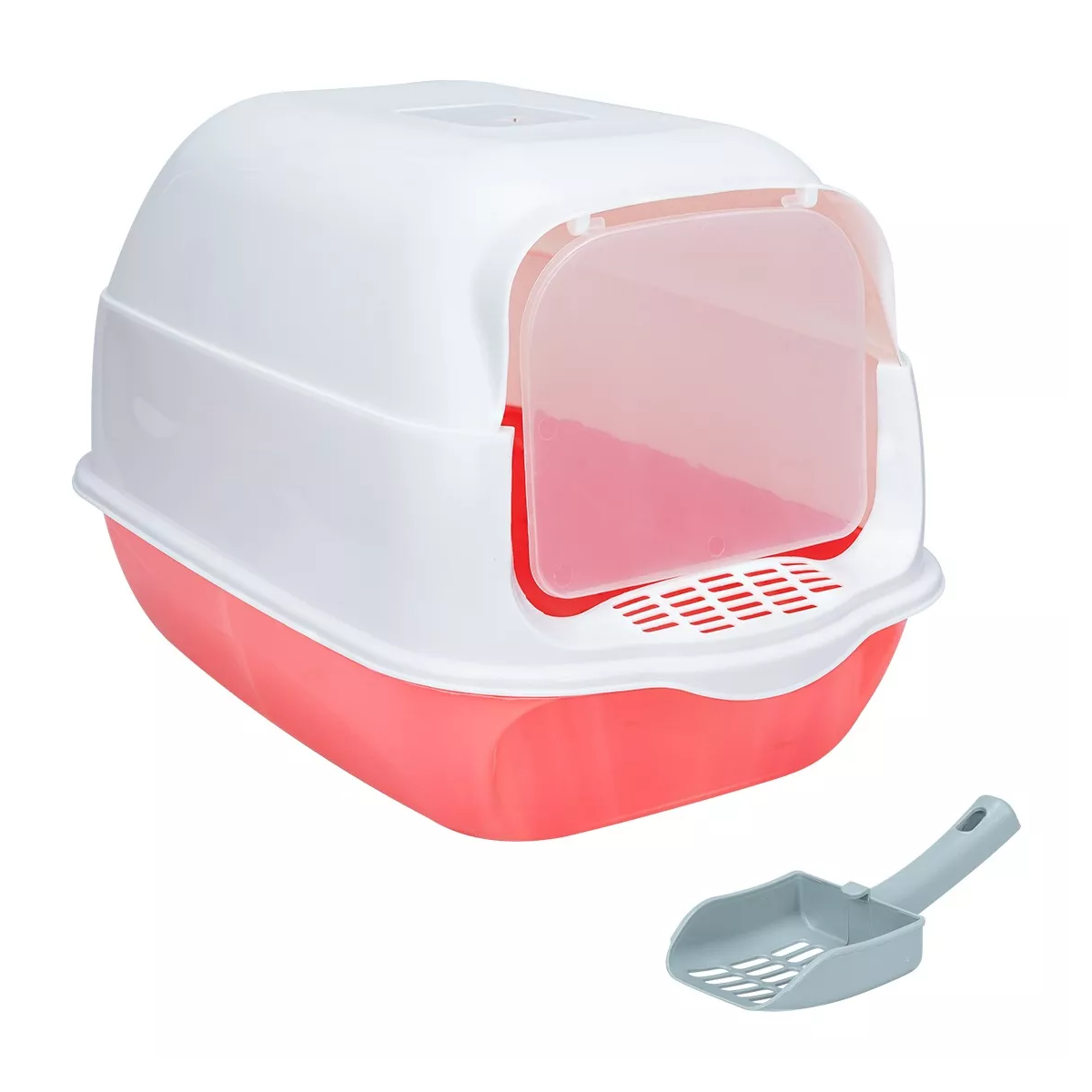 Arenero Sanitario Cerrado Para Gato Con Pala Puerta Abatible Rosa