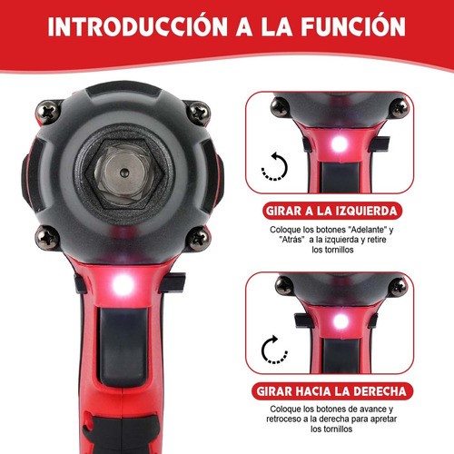 Llave De Impacto Inalámbrica Pistola Inpacto Eléctrica2pilas ROJO