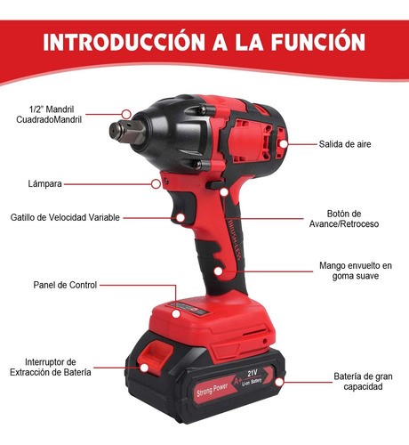 Llave De Impacto Inalámbrica Pistola Inpacto Eléctrica2pilas ROJO