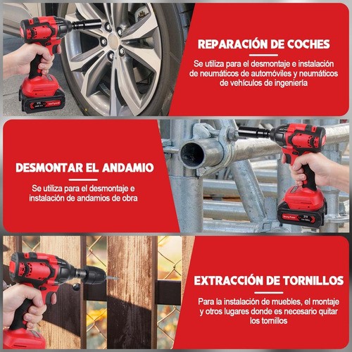 Llave De Impacto Inalámbrica Pistola Inpacto Eléctrica2pilas ROJO