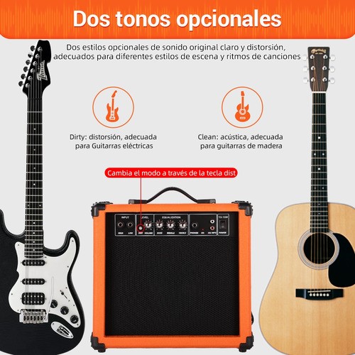 Amplificador Para Guitarra Y Bajo Electrico 15w Doble Canal naranja