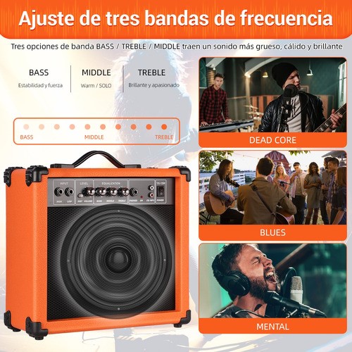 Amplificador Para Guitarra Y Bajo Electrico 15w Doble Canal naranja