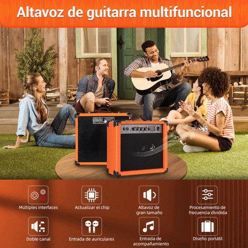 Amplificador Para Guitarra Y Bajo Electrico 15w Doble Canal naranja